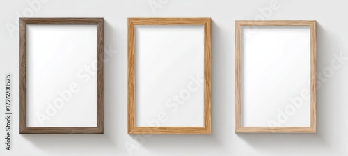 Three wooden picture frames of varying shades of brown, displayed against a white background
