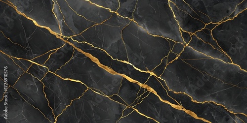 Mockup Black Marble with Bold Gold Veins and Fine White Cracks texture background