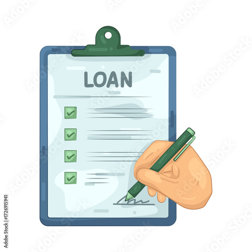 Illustration of Signing Loan Agreement on Clipboard