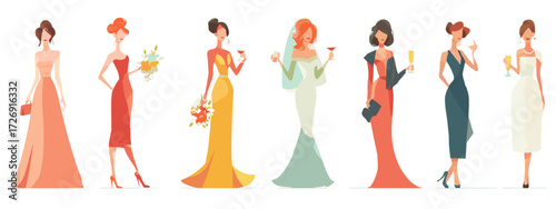 Stylish women in elegant dresses collection