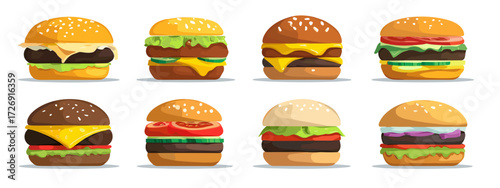 Colorful cartoon hamburgers collection