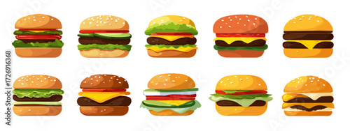 Colorful cartoon hamburgers collection
