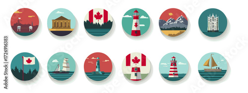 Canadian Landmarks and Symbols Icons Collection