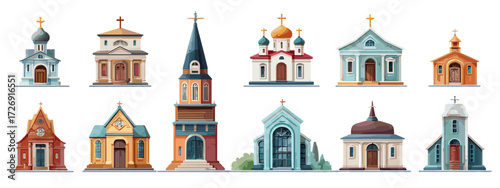 Various church buildings in different styles