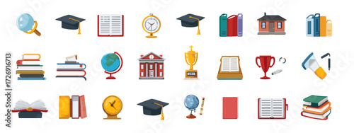 Collection of educational icons for academic themes