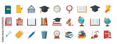 Collection of educational icons for learning and teaching