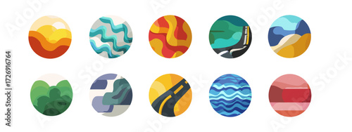 Colorful landscape icons collection