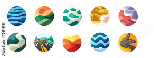 Colorful abstract circular landscape designs