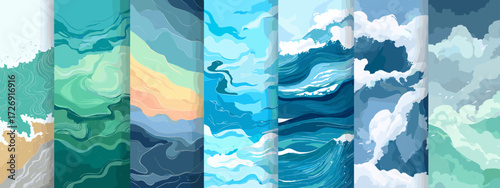 Abstract ocean wave patterns collection