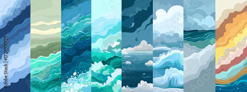 Abstract ocean wave illustrations collection