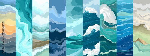 Abstract ocean wave illustrations series