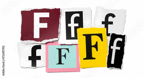 Collection of letter F cutouts in a ransom note vector illustration