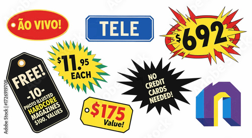Promotional sales badges and price labels vector illustration