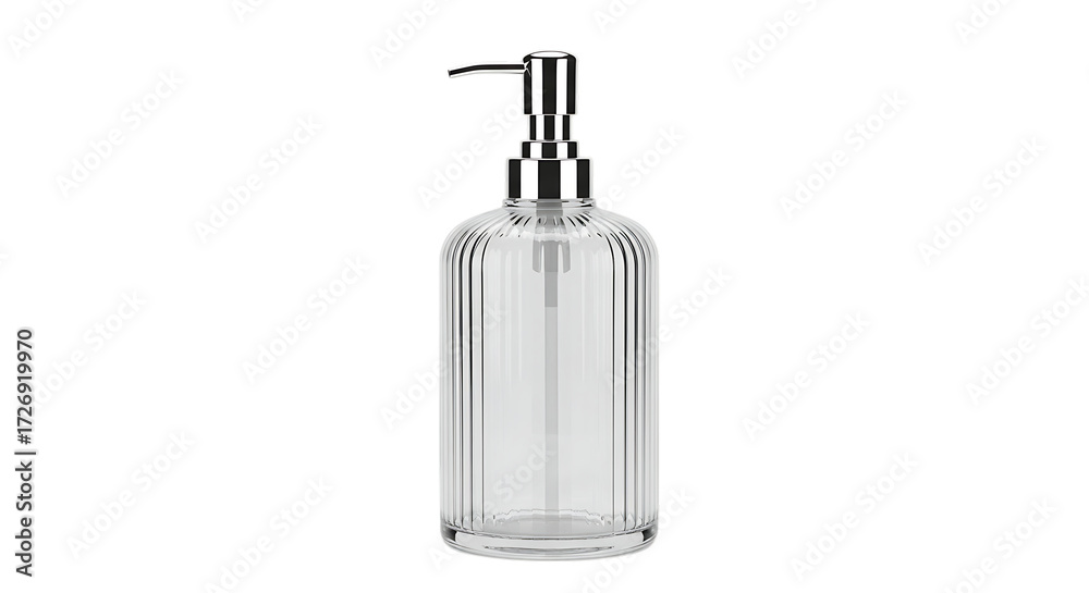Obraz premium Clear glass soap dispenser pump isolated on transparent background