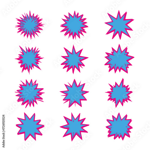Vibrant Blue and Pink Decorative Starbursts: Eye-Catching Design Elements for Marketing, Branding, and Creative Projects