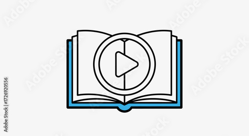 Open book with play button icon representing digital learning and multimedia content
