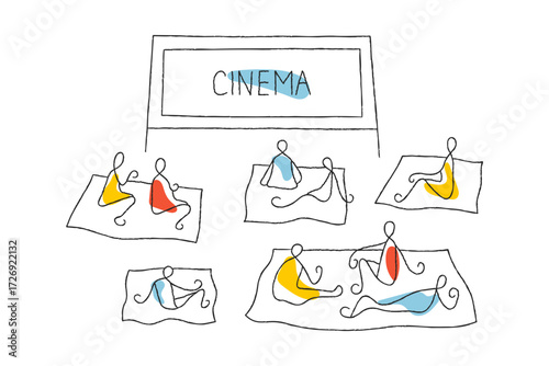 Open air cinema stylised vector illustration