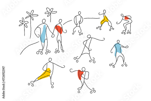 Roller skaters stylised vector illustration