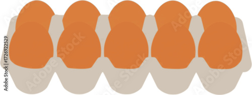 Ten fresh chicken eggs raw in a carton box on white background. Healthy eating or farm fresh concept, protein. Bright and clean design, minimal vector illustration