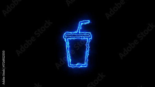 Electric blue energy forms the outline of a beverage cup with a straw, a vibrant and modern icon for drinks and refreshments