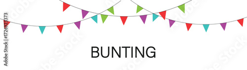 Vector triangle birthday bunting flags. Bunting, party garlands colourful hanging icon vector. Hanging colored flags. Birthday decoration. Celebrate flags. Vector illustration.