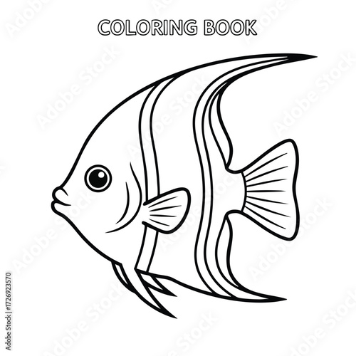 A detailed outline of a fish designed for a coloring activity, featuring distinct lines and shapes for creativity.