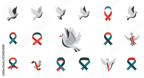 White doves and ribbons symbolizing peace and support float gently in the air, representing hope and remembrance with a serene and respectful mood.