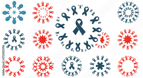 Ribbons arranged in circular patterns symbolize support for cancer awareness and research, conveying hope and solidarity in a visually appealing way.
