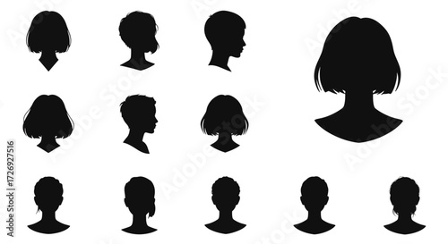 Silhouettes of diverse people's heads show different hairstyles against a white backdrop, representing individuality and style.