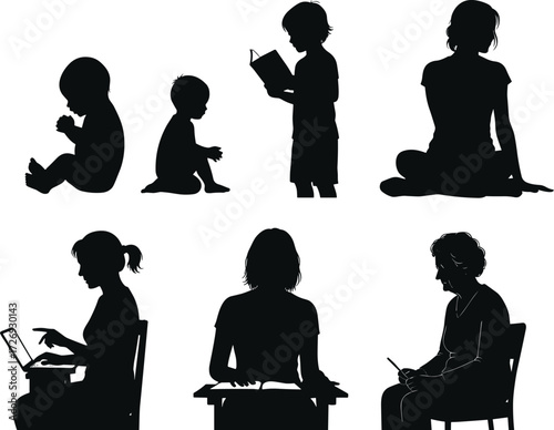 Generational Female Silhouettes on White.Generational Female Silhouettes on White.
