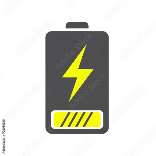 Gray battery icon with yellow lightning bolt and charging indicator power energy