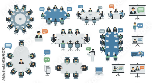 Business Meeting and Conference Illustrations Set