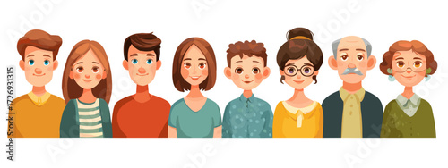 Illustrated Diverse Family Group Portrait