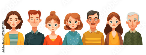 Illustrated Diverse Family Group Portrait