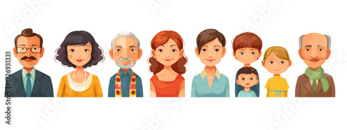 Illustrated Diverse Family Group Portrait