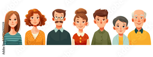 Illustrated Diverse Family Group Portrait