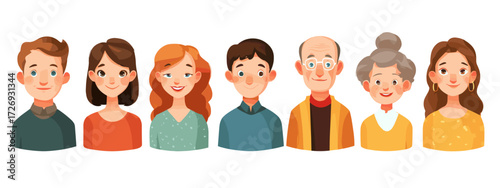 Illustrated Diverse Family Group Portrait