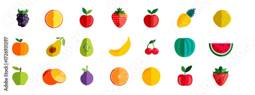 Colorful Fruit Icons on Transparent Background