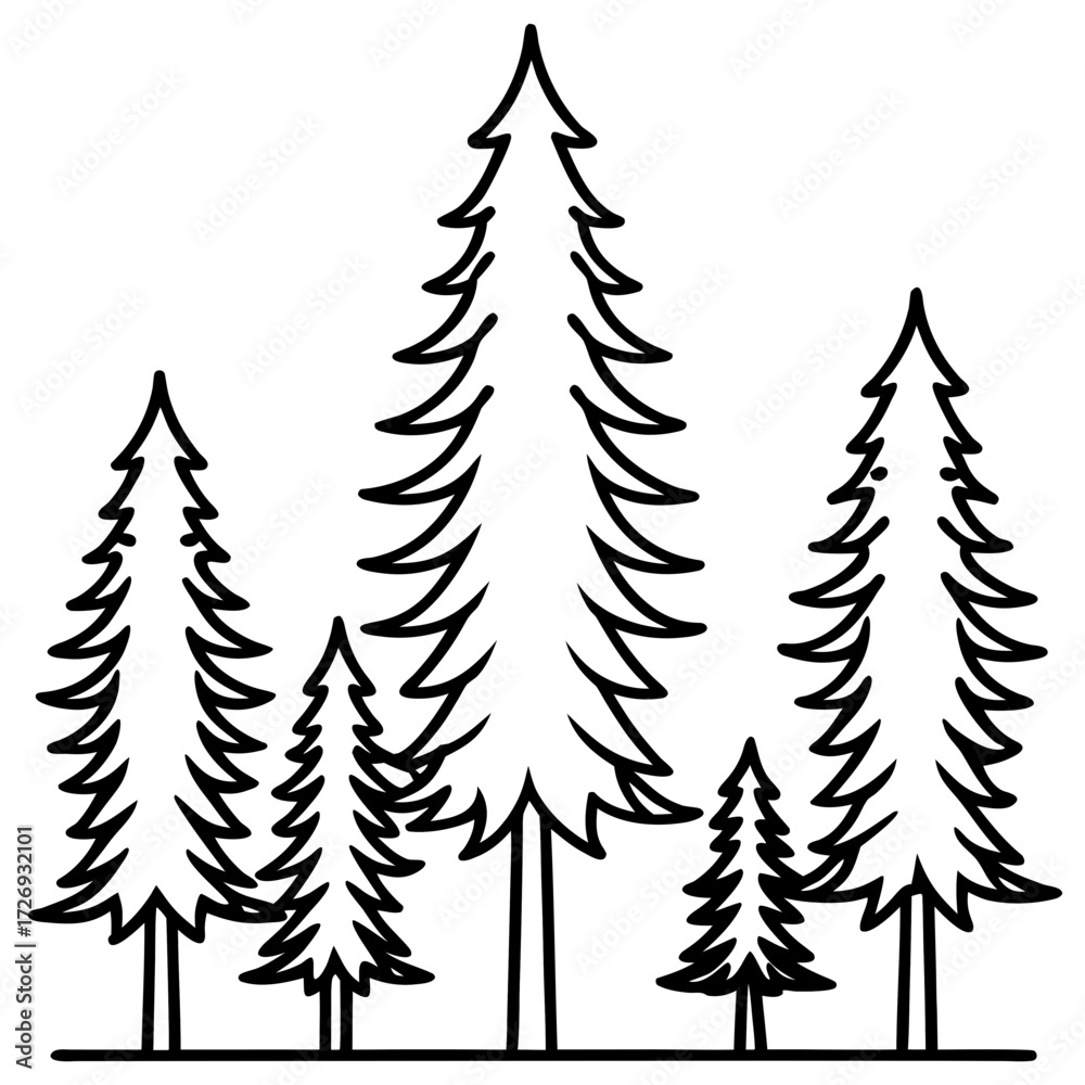 Obraz premium Pine Tree Line Art Vector