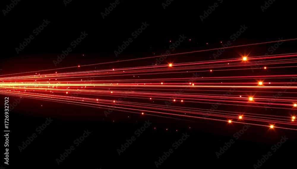 Obraz premium Red light streaks, glowing particles on black