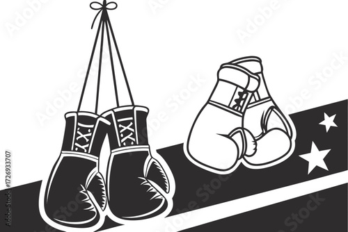 Boxing gloves vector illustration, sport equipment for fighting, martial arts training and fitness workout gear silhouette