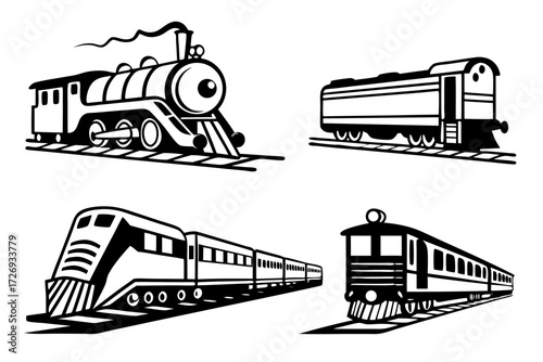 Explore different types of train vector art including steam engine passenger and bullet train illustrations silhouette