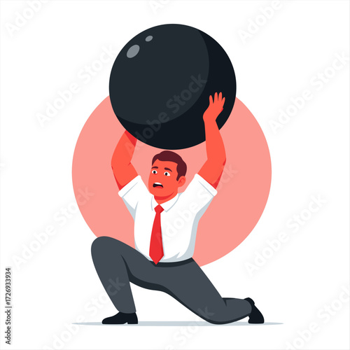 Business Struggles Man Overwhelmed by Pressure, Heavy Burden, Overcoming Challenges