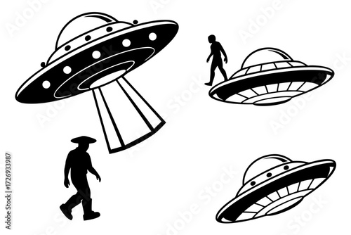 Ufo sightings aliens abduction spaceship flying saucer extraterrestrial encounters unidentified flying objects black silhouette