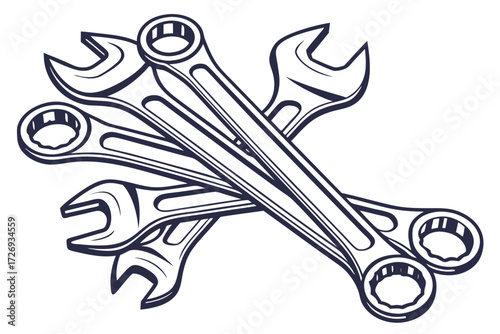 Hand tools wrench set spanners for mechanical maintenance and repair services automotive and engineering work silhouette