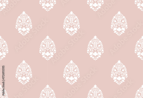 Traditional Mughal block printed flower motif in seamless pattern.