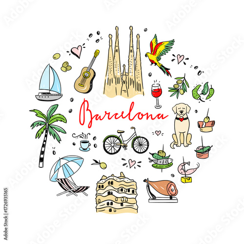 Barcelona hand drawn illustrations. Barcelona vector clipart on white background
