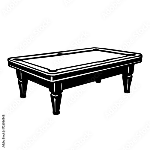 Vintage-style billiards logo in black and white with a classic pool table silhouette