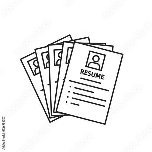 Line art illustration of a stack of resumes, representing job applications.