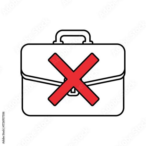 Red X mark on a briefcase, indicating rejection or disapproval.